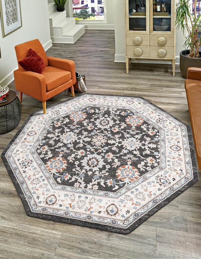 Fume Gray 5' 3 x 5' 3 Charlotte Octagon Area Rug 100% Polypropylene With Jute Backing Traditional Classical Durable Carpet for Living Dining Office Rooms for Sale at Rug Engine