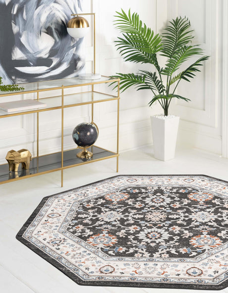 Fume Gray 5' 3 x 5' 3 Charlotte Octagon Area Rug 100% Polypropylene With Jute Backing Traditional Classical Durable Carpet for Living Dining Office Rooms for Sale at Rug Engine