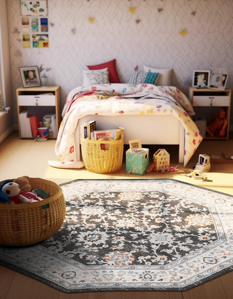 Fume Gray 5' 3 x 5' 3 Charlotte Octagon Area Rug 100% Polypropylene With Jute Backing Traditional Classical Durable Carpet for Living Dining Office Rooms for Sale at Rug Engine