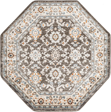 Fume Gray 5' 3 x 5' 3 Charlotte Octagon Area Rug 100% Polypropylene With Jute Backing Traditional Classical Durable Carpet for Living Dining Office Rooms for Sale at Rug Engine