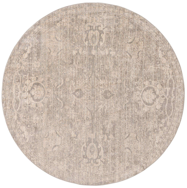 Gray 7' x 7' Lola Round Area Rug Polypropylene With Jute Backing Traditional Pattern Easy Clean Carpet for Home Interior Design for Sale at Rug Engine