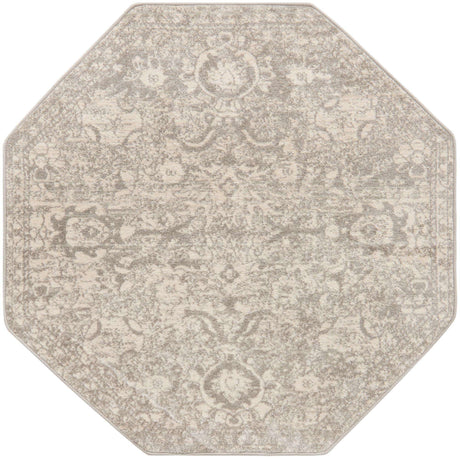Gray 3' 11 x 3' 11 Lola Octagon Area Rug Polypropylene With Jute Backing Traditional Pattern Easy Clean Carpet for Home Interior Design for Sale at Rug Engine
