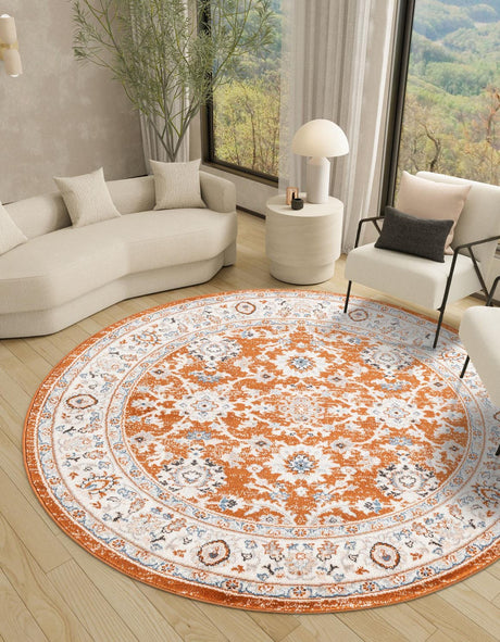 Rust Red 7' 10 x 7' 10 Charlotte Round Area Rug 100% Polypropylene With Jute Backing Traditional Classical Durable Carpet for Living Dining Office Rooms for Sale at Rug Engine