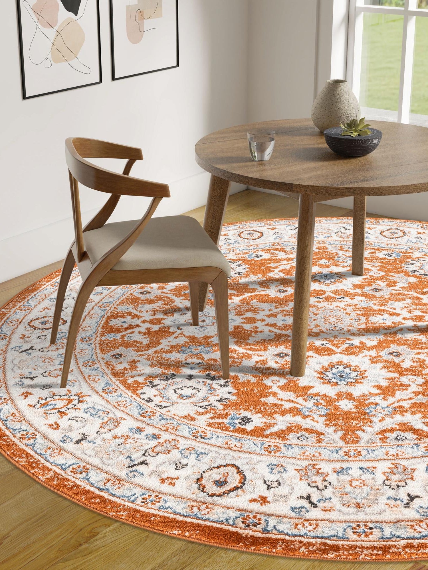 Rust Red 7' 10 x 7' 10 Charlotte Round Area Rug 100% Polypropylene With Jute Backing Traditional Classical Durable Carpet for Living Dining Office Rooms for Sale at Rug Engine