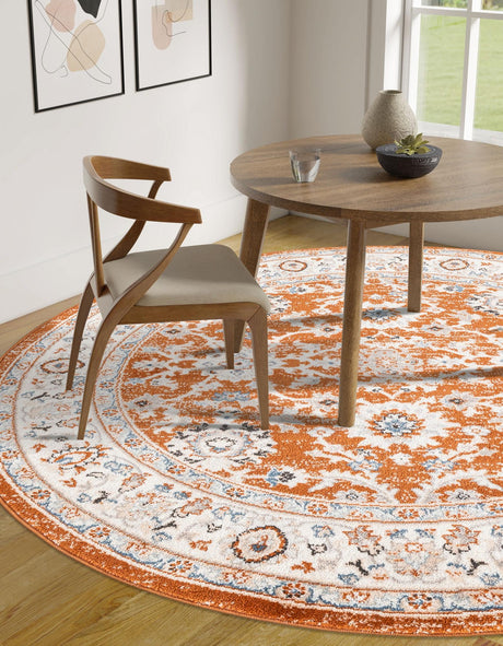 Rust Red 5' 3 x 5' 3 Charlotte Round Area Rug 100% Polypropylene With Jute Backing Traditional Classical Durable Carpet for Living Dining Office Rooms for Sale at Rug Engine