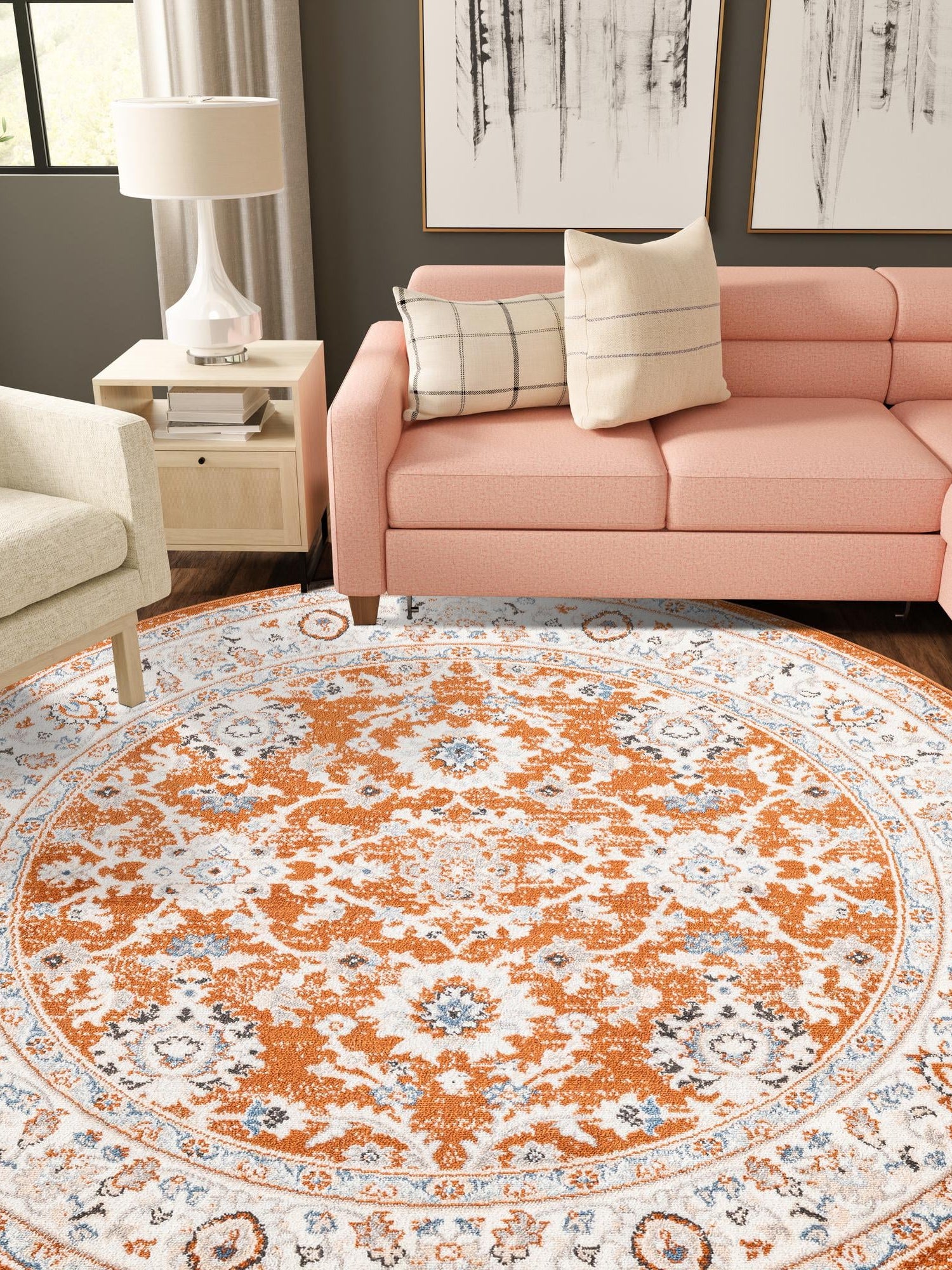 Rust Red 5' 3 x 5' 3 Charlotte Round Area Rug 100% Polypropylene With Jute Backing Traditional Classical Durable Carpet for Living Dining Office Rooms for Sale at Rug Engine