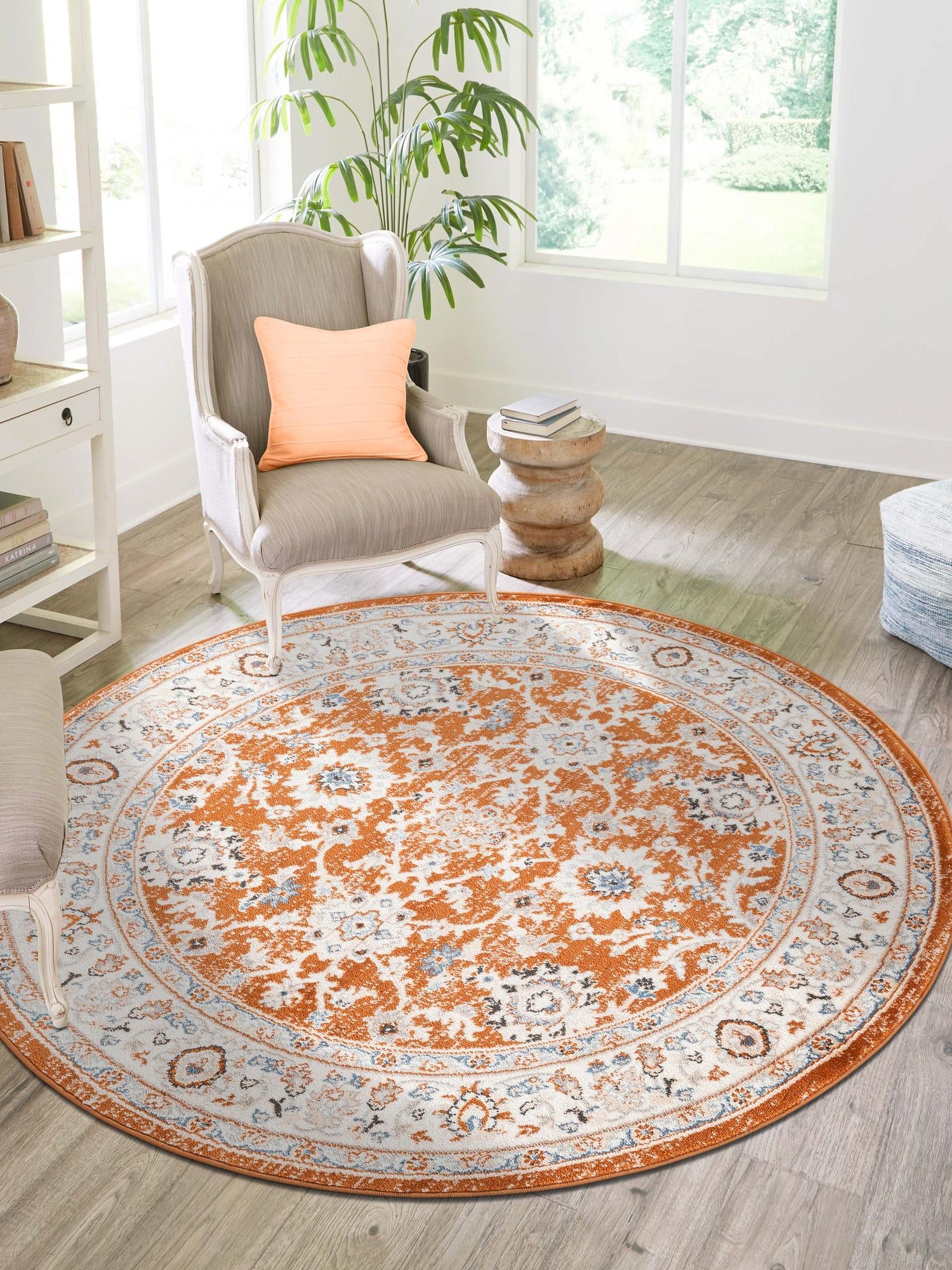 Rust Red 7' 10 x 7' 10 Charlotte Round Area Rug 100% Polypropylene With Jute Backing Traditional Classical Durable Carpet for Living Dining Office Rooms for Sale at Rug Engine