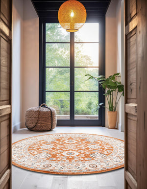 Rust Red 3' 1 x 3' 1 Charlotte Round Area Rug 100% Polypropylene With Jute Backing Traditional Classical Durable Carpet for Living Dining Office Rooms for Sale at Rug Engine