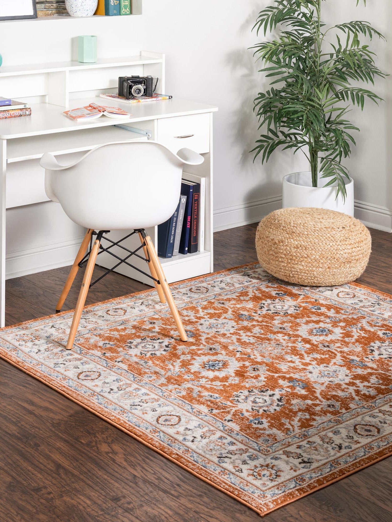 Rust Red 5' 3 x 5' 3 Charlotte Square Area Rug 100% Polypropylene With Jute Backing Traditional Classical Durable Carpet for Living Dining Office Rooms for Sale at Rug Engine