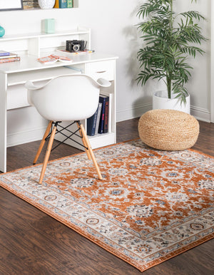 Rust Red 4' 1 x 4' 1 Charlotte Square Area Rug 100% Polypropylene With Jute Backing Traditional Classical Durable Carpet for Living Dining Office Rooms for Sale at Rug Engine