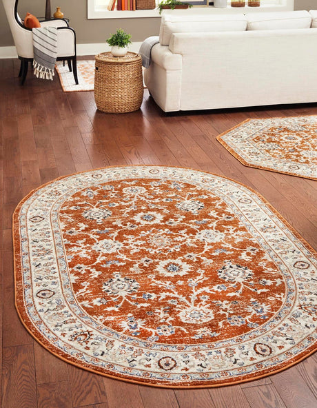 Rust Red 5' 3 x 8' Charlotte Oval Area Rug 100% Polypropylene With Jute Backing Traditional Classical Durable Carpet for Living Dining Office Rooms for Sale at Rug Engine