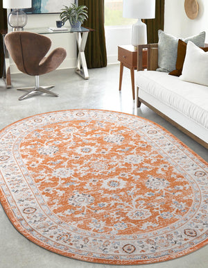 Rust Red 7' 10 x 10' Charlotte Oval Area Rug 100% Polypropylene With Jute Backing Traditional Classical Durable Carpet for Living Dining Office Rooms for Sale at Rug Engine