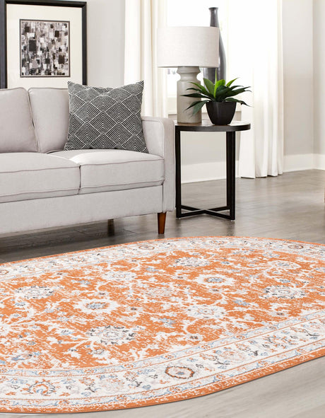 Rust Red 7' 10 x 10' Charlotte Oval Area Rug 100% Polypropylene With Jute Backing Traditional Classical Durable Carpet for Living Dining Office Rooms for Sale at Rug Engine