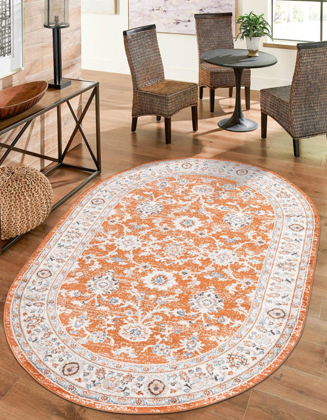 Rust Red 7' 10 x 10' Charlotte Oval Area Rug 100% Polypropylene With Jute Backing Traditional Classical Durable Carpet for Living Dining Office Rooms for Sale at Rug Engine