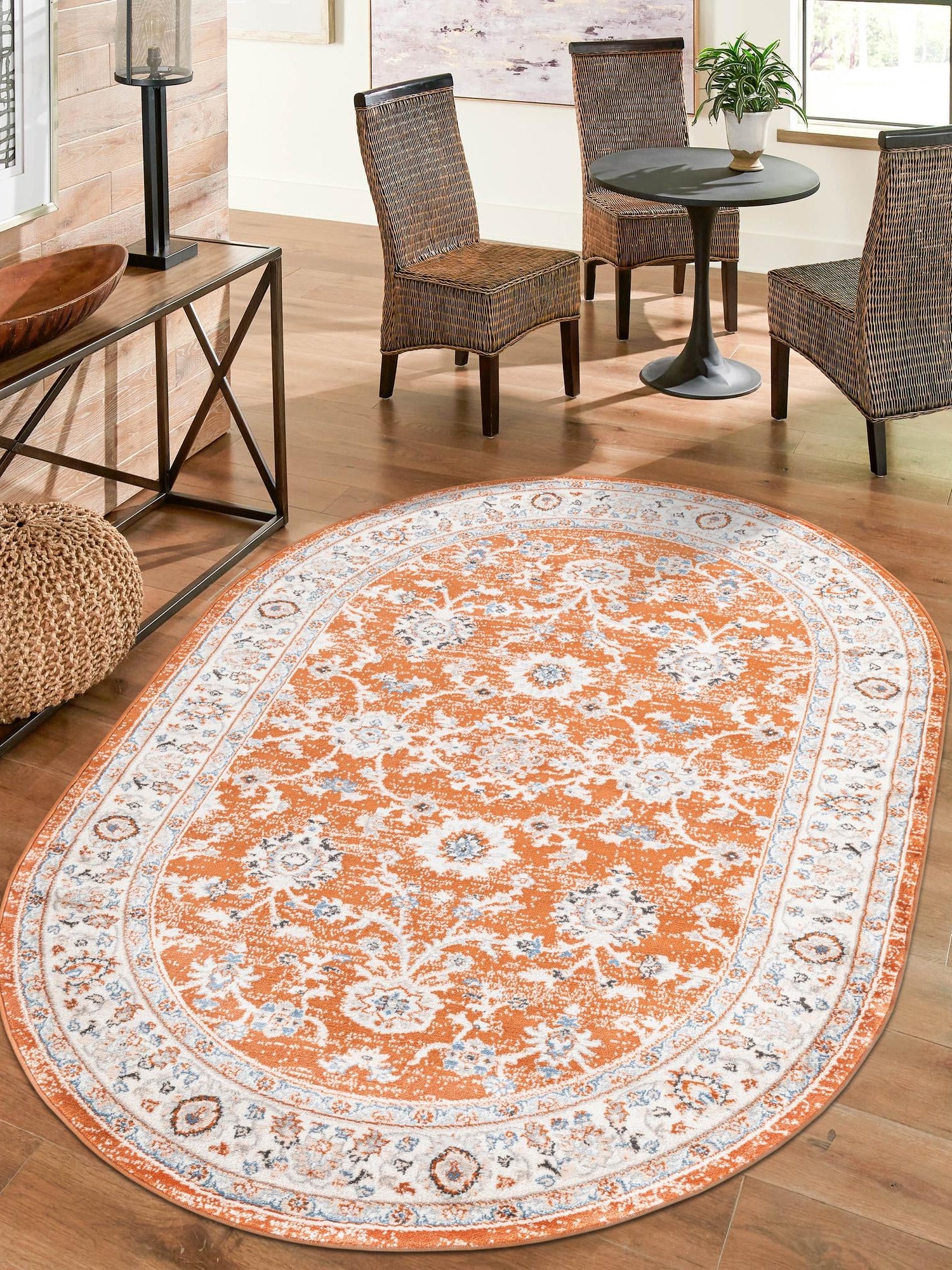 Rust Red 5' 3 x 8' Charlotte Oval Area Rug 100% Polypropylene With Jute Backing Traditional Classical Durable Carpet for Living Dining Office Rooms for Sale at Rug Engine