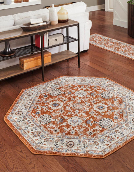 Rust Red 7' 10 x 7' 10 Charlotte Octagon Area Rug 100% Polypropylene With Jute Backing Traditional Classical Durable Carpet for Living Dining Office Rooms for Sale at Rug Engine