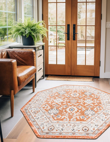 Rust Red 7' 10 x 7' 10 Charlotte Octagon Area Rug 100% Polypropylene With Jute Backing Traditional Classical Durable Carpet for Living Dining Office Rooms for Sale at Rug Engine