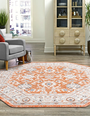 Rust Red 5' 3 x 5' 3 Charlotte Octagon Area Rug 100% Polypropylene With Jute Backing Traditional Classical Durable Carpet for Living Dining Office Rooms for Sale at Rug Engine