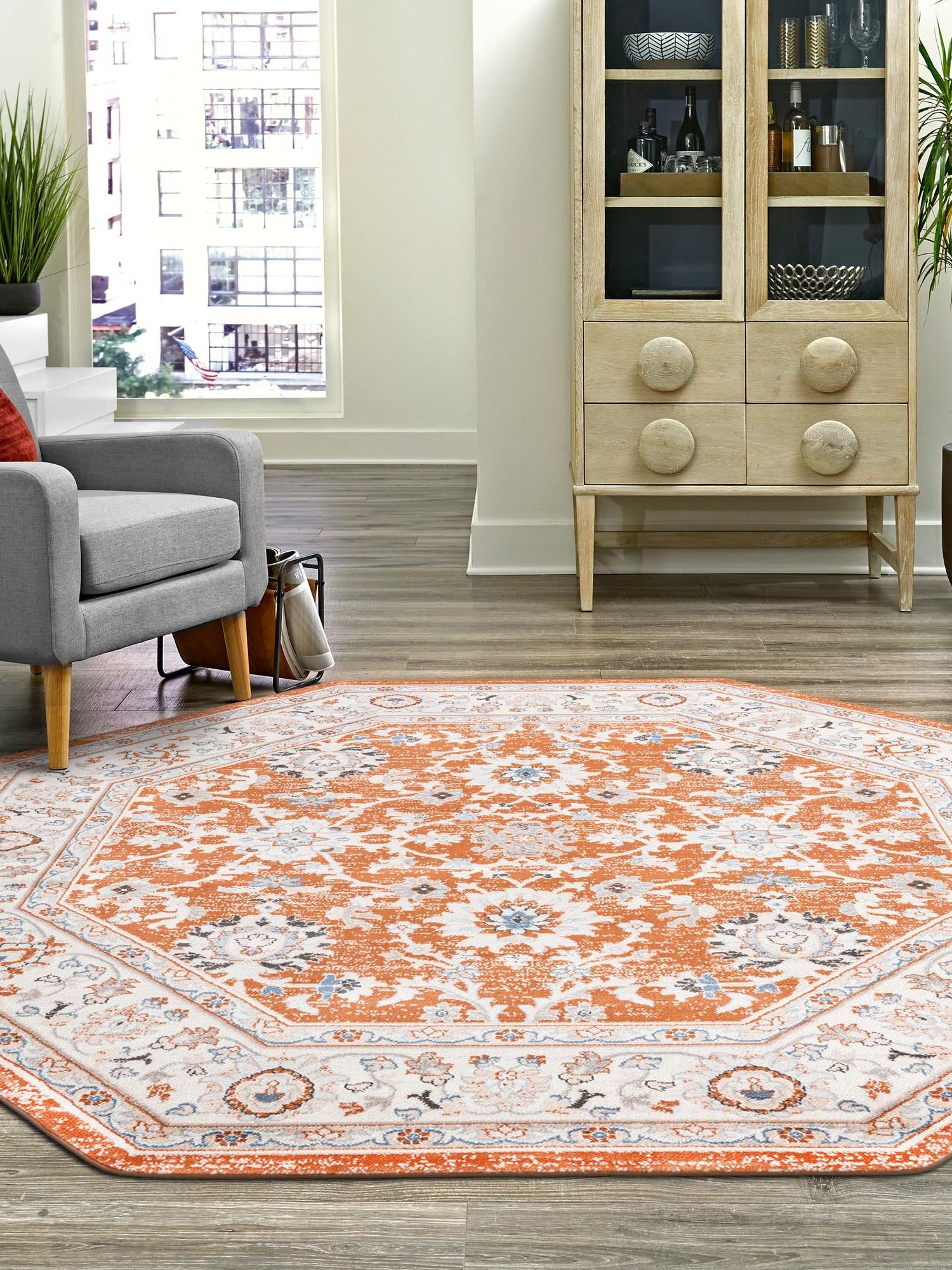 Rust Red 7' 10 x 7' 10 Charlotte Octagon Area Rug 100% Polypropylene With Jute Backing Traditional Classical Durable Carpet for Living Dining Office Rooms for Sale at Rug Engine