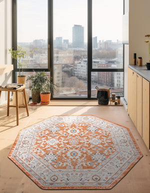 Rust Red 5' 3 x 5' 3 Charlotte Octagon Area Rug 100% Polypropylene With Jute Backing Traditional Classical Durable Carpet for Living Dining Office Rooms for Sale at Rug Engine