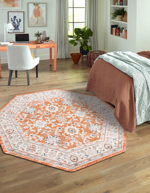 Rust Red 5' 3 x 5' 3 Charlotte Octagon Area Rug 100% Polypropylene With Jute Backing Traditional Classical Durable Carpet for Living Dining Office Rooms for Sale at Rug Engine