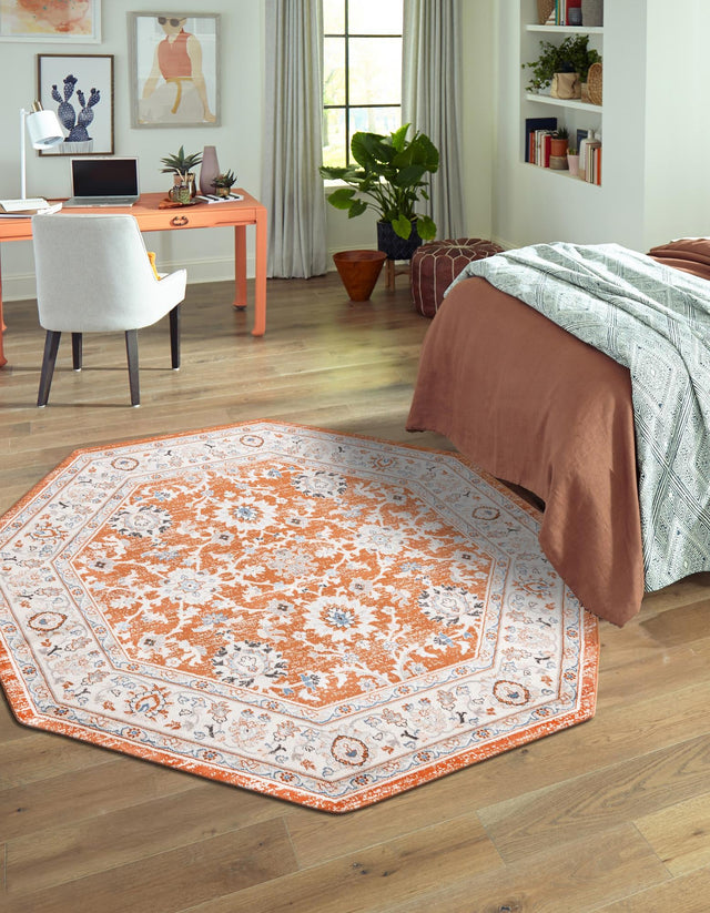 Rust Red 5' 3 x 5' 3 Charlotte Octagon Area Rug 100% Polypropylene With Jute Backing Traditional Classical Durable Carpet for Living Dining Office Rooms for Sale at Rug Engine