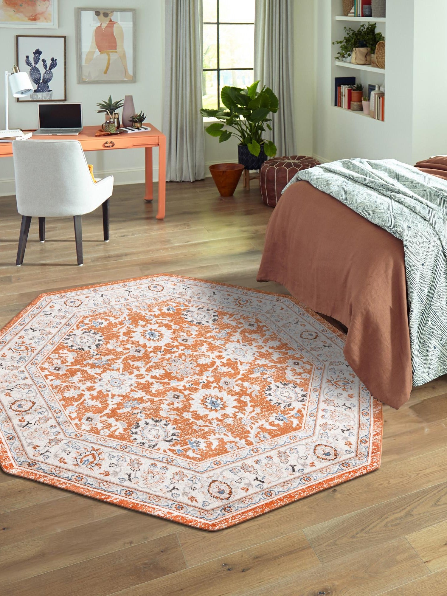 Rust Red 7' 10 x 7' 10 Charlotte Octagon Area Rug 100% Polypropylene With Jute Backing Traditional Classical Durable Carpet for Living Dining Office Rooms for Sale at Rug Engine