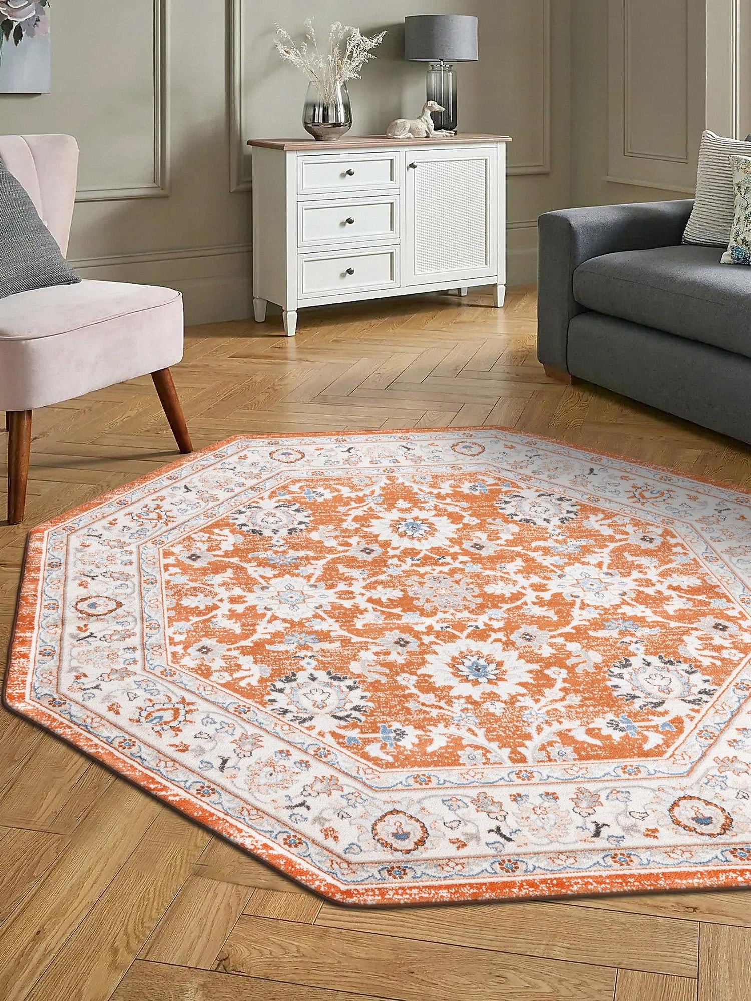 Rust Red 7' 10 x 7' 10 Charlotte Octagon Area Rug 100% Polypropylene With Jute Backing Traditional Classical Durable Carpet for Living Dining Office Rooms for Sale at Rug Engine