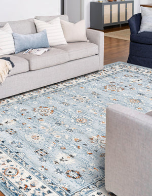 Aqua Blue 5' 3 x 8' Charlotte Rectangle Area Rug 100% Polypropylene With Jute Backing Traditional Classical Durable Carpet for Living Dining Office Rooms for Sale at Rug Engine