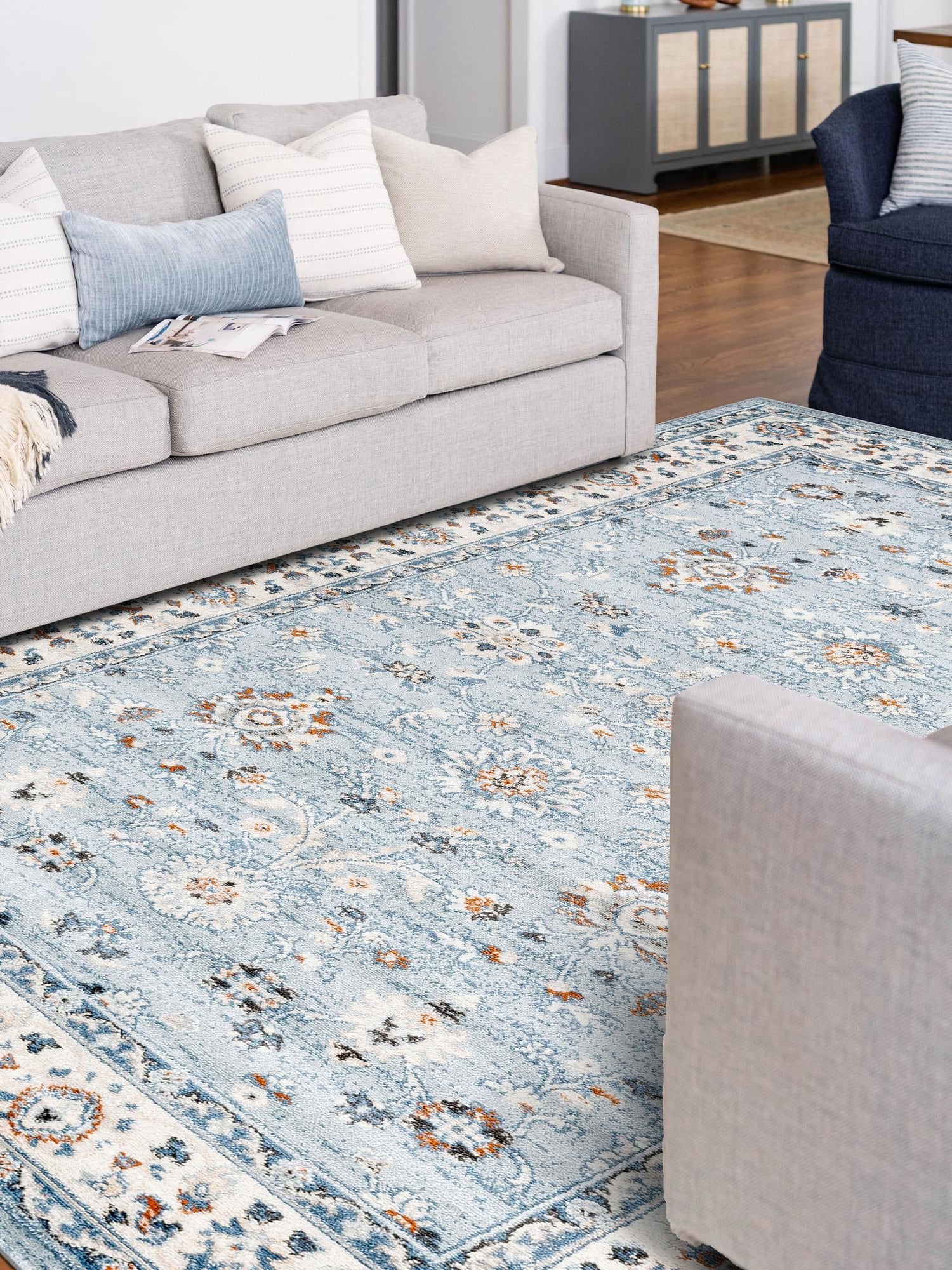Aqua Blue 7' 10 x 11' Charlotte Rectangle Area Rug 100% Polypropylene With Jute Backing Traditional Classical Durable Carpet for Living Dining Office Rooms for Sale at Rug Engine