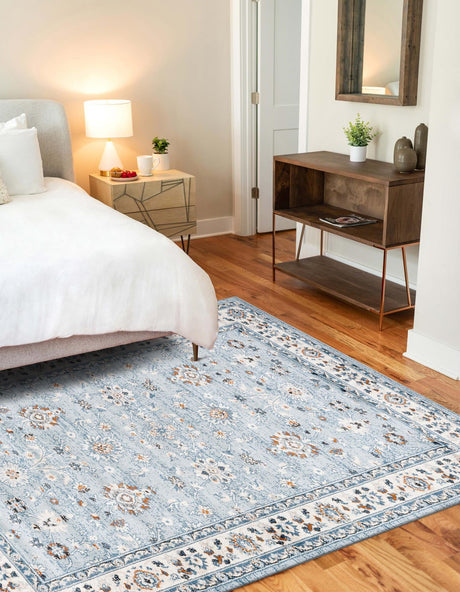 Aqua Blue 9' x 12' Charlotte Rectangle Area Rug 100% Polypropylene With Jute Backing Traditional Classical Durable Carpet for Living Dining Office Rooms for Sale at Rug Engine