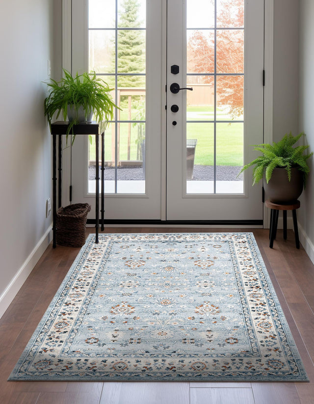 Aqua Blue 6' 1 x 9' Charlotte Rectangle Area Rug 100% Polypropylene With Jute Backing Traditional Classical Durable Carpet for Living Dining Office Rooms for Sale at Rug Engine