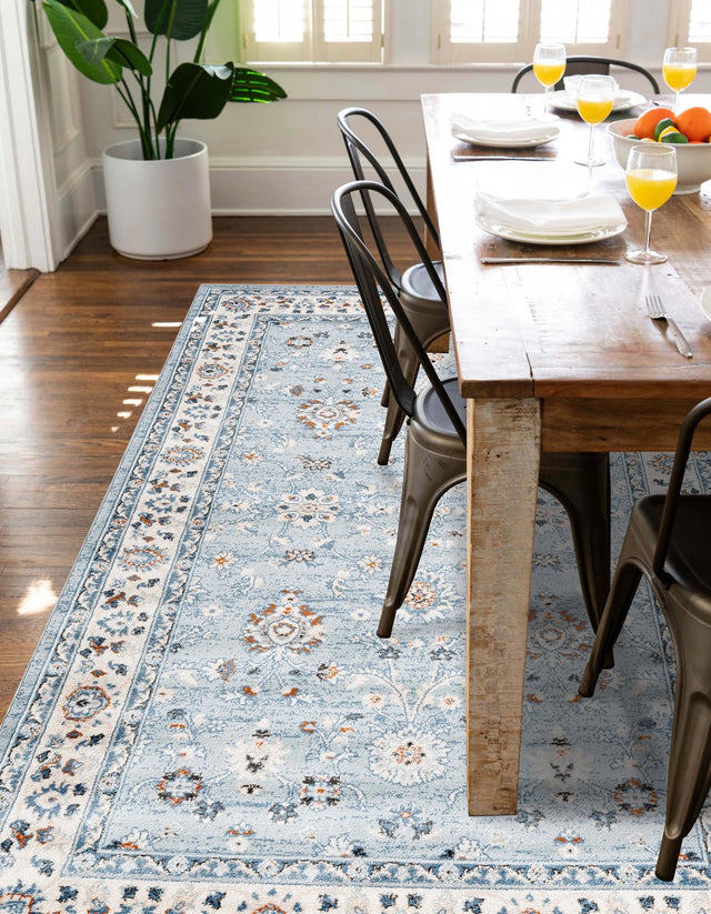 Aqua Blue 7' 1 x 10' Charlotte Rectangle Area Rug 100% Polypropylene With Jute Backing Traditional Classical Durable Carpet for Living Dining Office Rooms for Sale at Rug Engine
