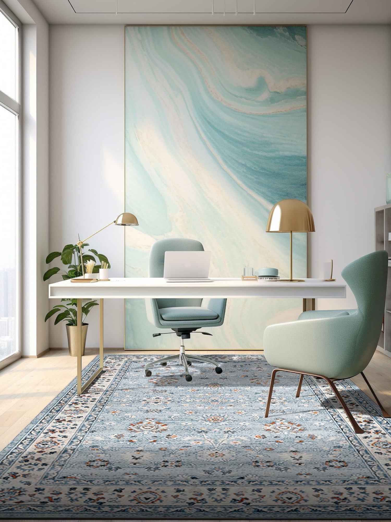 Aqua Blue 3' 1 x 5' 3 Charlotte Rectangle Area Rug 100% Polypropylene With Jute Backing Traditional Classical Durable Carpet for Living Dining Office Rooms for Sale at Rug Engine