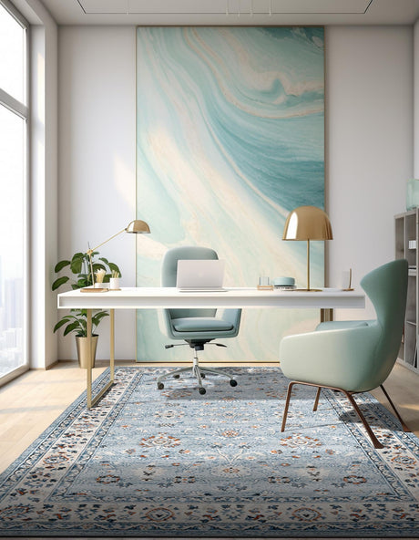 Aqua Blue 10' x 13' Charlotte Rectangle Area Rug 100% Polypropylene With Jute Backing Traditional Classical Durable Carpet for Living Dining Office Rooms for Sale at Rug Engine