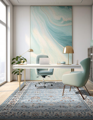 Aqua Blue 7' 1 x 10' Charlotte Rectangle Area Rug 100% Polypropylene With Jute Backing Traditional Classical Durable Carpet for Living Dining Office Rooms for Sale at Rug Engine