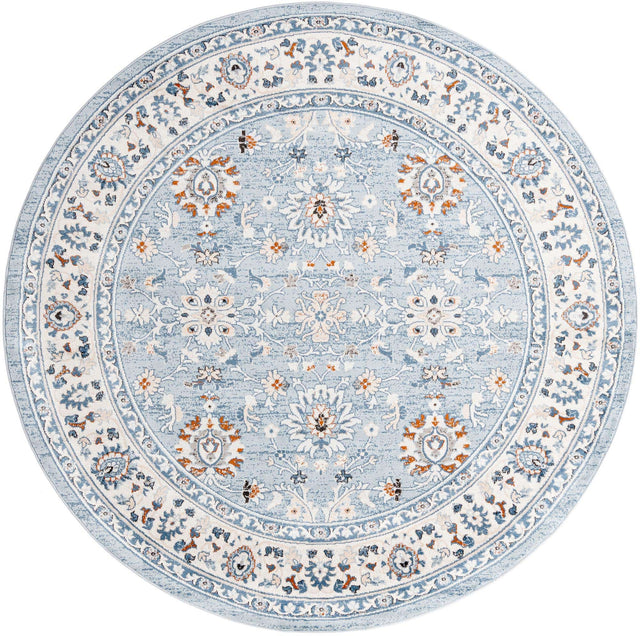 Aqua Blue 7' 10 x 7' 10 Charlotte Round Area Rug 100% Polypropylene With Jute Backing Traditional Classical Durable Carpet for Living Dining Office Rooms for Sale at Rug Engine