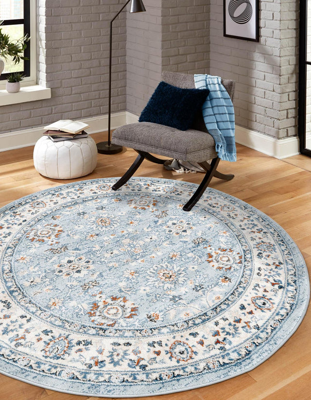 Aqua Blue 6' 1 x 6' 1 Charlotte Round Area Rug 100% Polypropylene With Jute Backing Traditional Classical Durable Carpet for Living Dining Office Rooms for Sale at Rug Engine