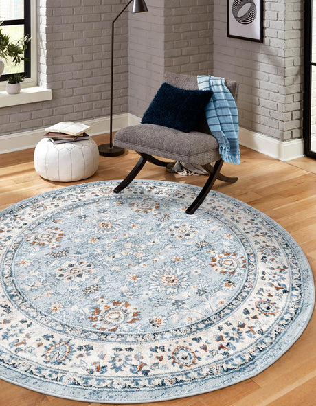 Aqua Blue 10' x 10' Charlotte Round Area Rug 100% Polypropylene With Jute Backing Traditional Classical Durable Carpet for Living Dining Office Rooms for Sale at Rug Engine