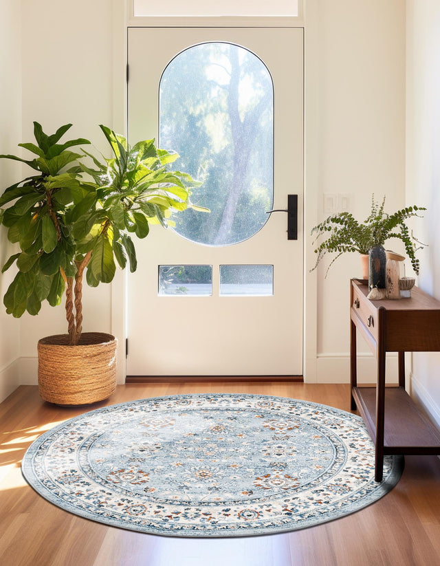 Aqua Blue 10' x 10' Charlotte Round Area Rug 100% Polypropylene With Jute Backing Traditional Classical Durable Carpet for Living Dining Office Rooms for Sale at Rug Engine