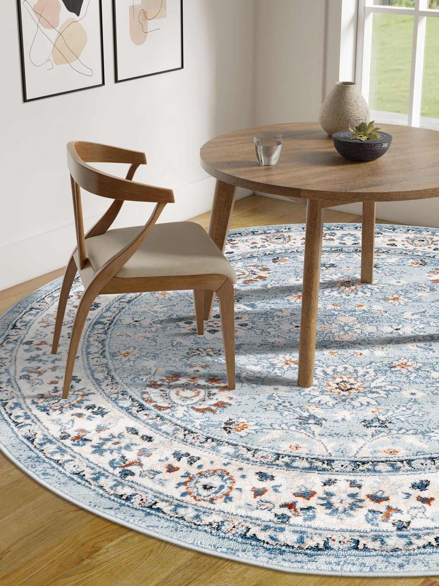 Aqua Blue 5' 3 x 5' 3 Charlotte Round Area Rug 100% Polypropylene With Jute Backing Traditional Classical Durable Carpet for Living Dining Office Rooms for Sale at Rug Engine