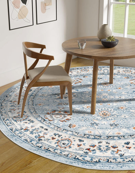 Aqua Blue 7' 10 x 7' 10 Charlotte Round Area Rug 100% Polypropylene With Jute Backing Traditional Classical Durable Carpet for Living Dining Office Rooms for Sale at Rug Engine