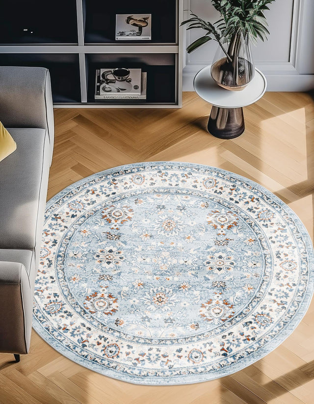 Aqua Blue 7' 10 x 7' 10 Charlotte Round Area Rug 100% Polypropylene With Jute Backing Traditional Classical Durable Carpet for Living Dining Office Rooms for Sale at Rug Engine