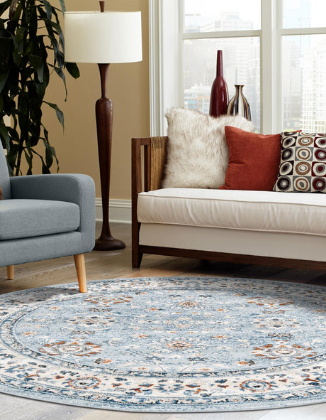Aqua Blue 7' 10 x 7' 10 Charlotte Round Area Rug 100% Polypropylene With Jute Backing Traditional Classical Durable Carpet for Living Dining Office Rooms for Sale at Rug Engine