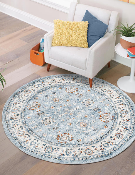 Aqua Blue 3' 1 x 3' 1 Charlotte Round Area Rug 100% Polypropylene With Jute Backing Traditional Classical Durable Carpet for Living Dining Office Rooms for Sale at Rug Engine