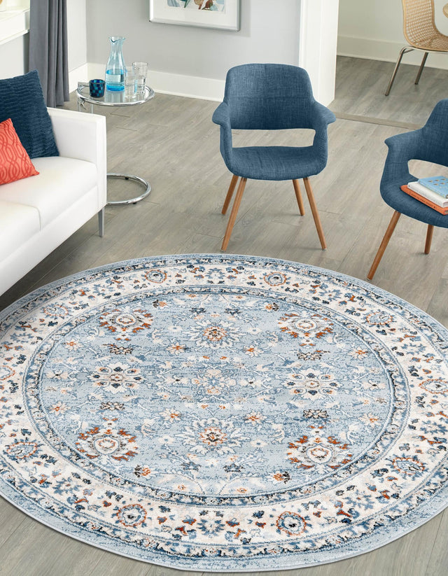 Aqua Blue 10' x 10' Charlotte Round Area Rug 100% Polypropylene With Jute Backing Traditional Classical Durable Carpet for Living Dining Office Rooms for Sale at Rug Engine