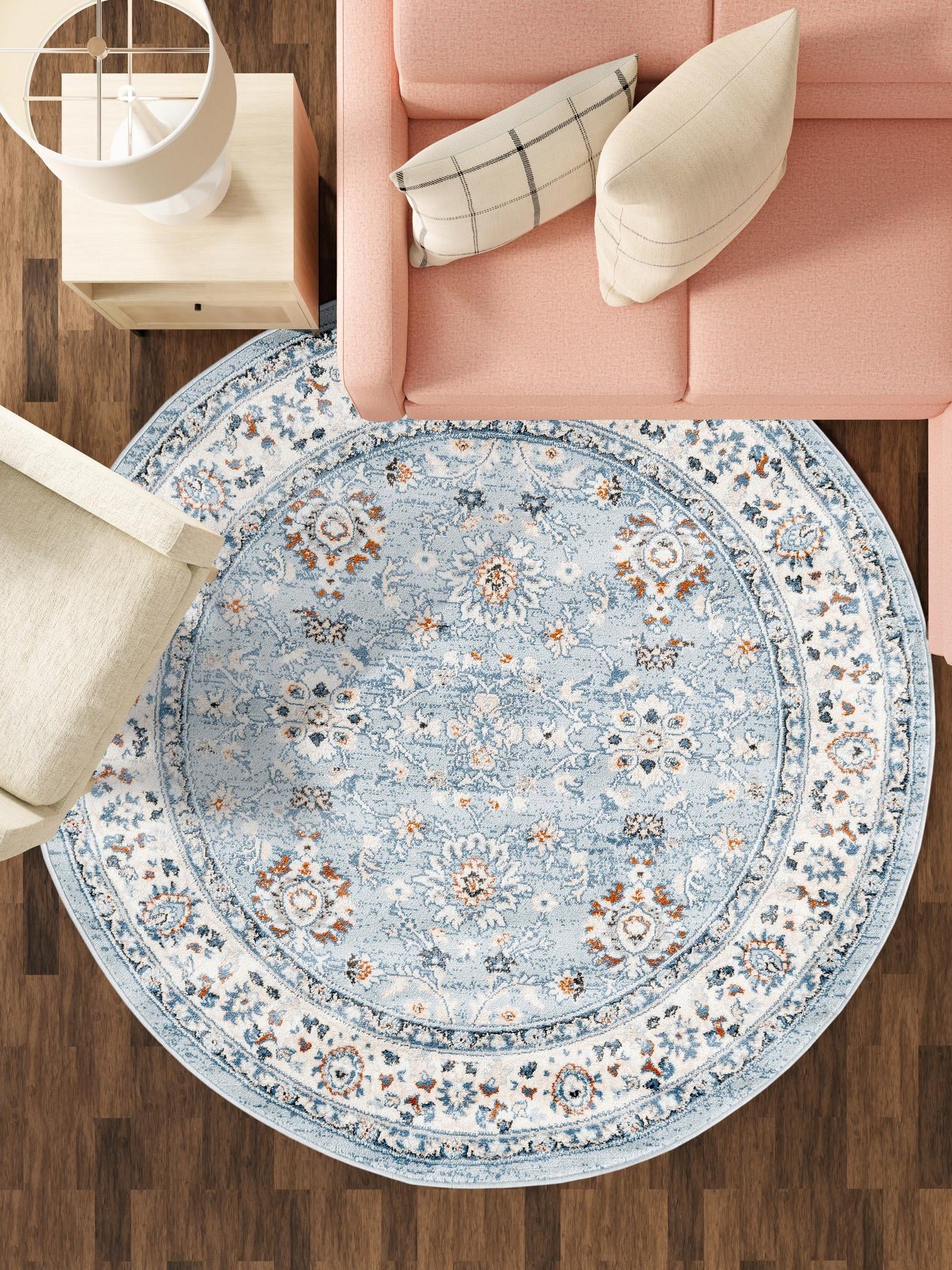 Aqua Blue 4' 1 x 4' 1 Charlotte Round Area Rug 100% Polypropylene With Jute Backing Traditional Classical Durable Carpet for Living Dining Office Rooms for Sale at Rug Engine