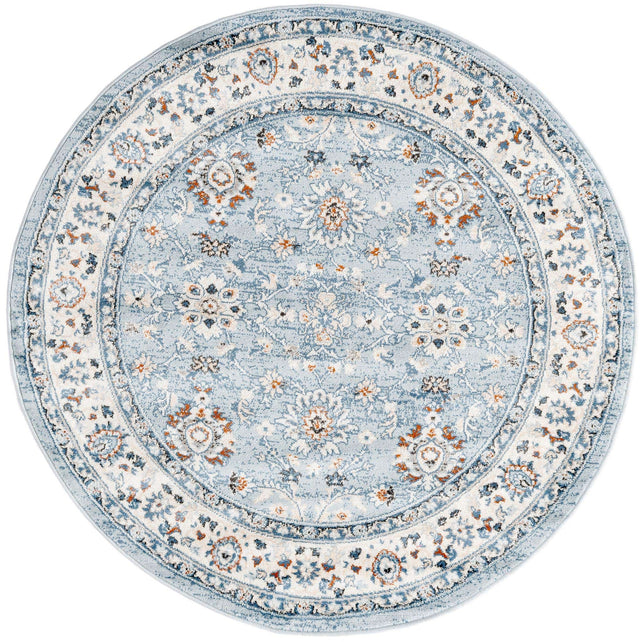 Aqua Blue 5' 3 x 5' 3 Charlotte Round Area Rug 100% Polypropylene With Jute Backing Traditional Classical Durable Carpet for Living Dining Office Rooms for Sale at Rug Engine