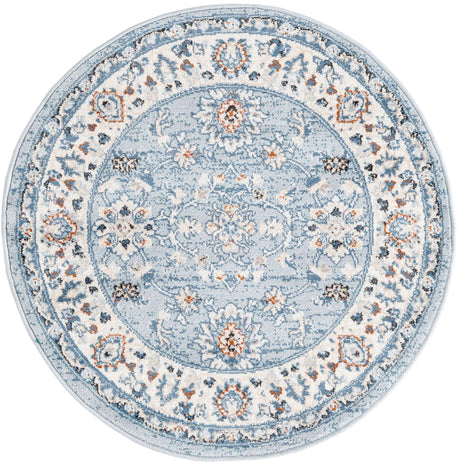 Aqua Blue 3' 1 x 3' 1 Charlotte Round Area Rug 100% Polypropylene With Jute Backing Traditional Classical Durable Carpet for Living Dining Office Rooms for Sale at Rug Engine