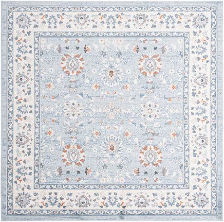 Aqua Blue 7' 10 x 7' 10 Charlotte Square Area Rug 100% Polypropylene With Jute Backing Traditional Classical Durable Carpet for Living Dining Office Rooms for Sale at Rug Engine